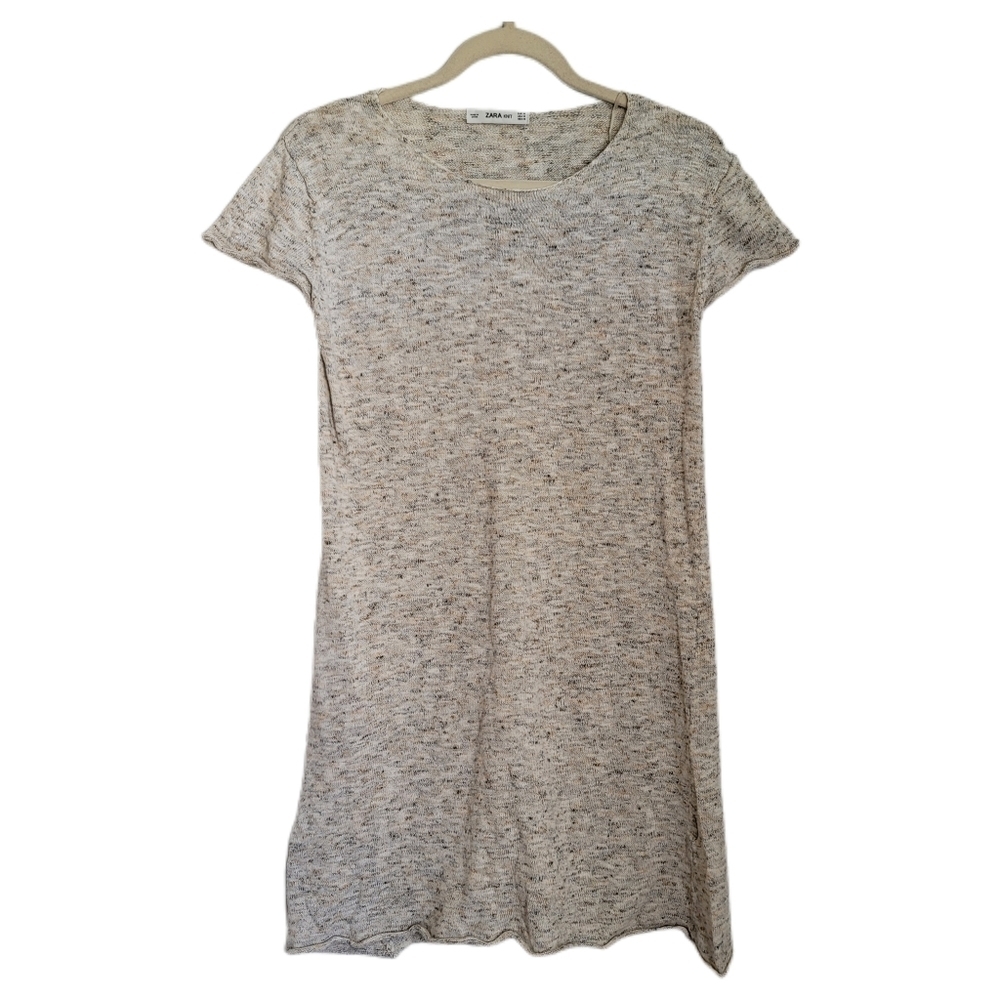 Zara Dress Womens M Medium Beige Knit Short Sleeve